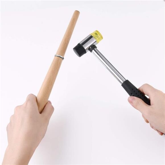 Metal Ring Mandrel Ring Sizer, Ring Sizer Gauge Set, Rubber Hammer Mallet, Wood - Picture 5 of 8